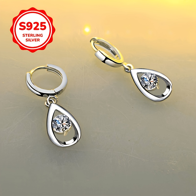 925 Sterling Silver Water Drop Pendant Hoop Earrings, Dangle Style